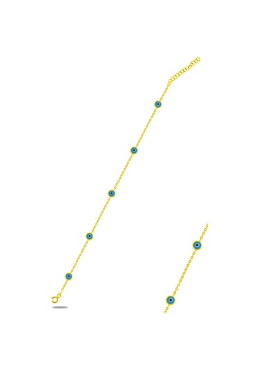 Gümüş Halhal Cam Göz Nazar Sarı Gümüş 925 Ayar THL-34 Sarı