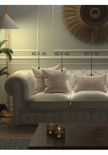 Kumsal Beji Kırlent , Yastık Kılıfı Kadife Görünümlü Velvet Touch Serisi Kumsal Beji