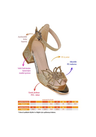 Kiko Kids Zete Kum Simli Kız Çocuk 4 Cm Topuklu Sandalet Abiye Ayakkabı Altın Altın