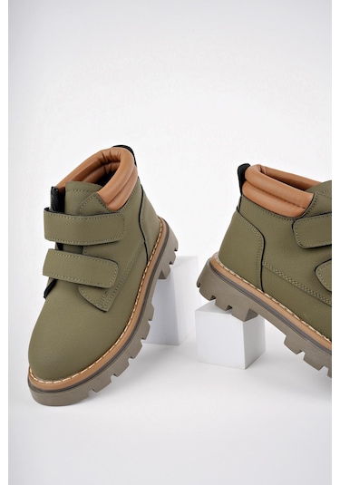 Muggo Gadget Garantili Çocuk Unisex Rahat Kalıp Soğuğa Dayanıklı Cırtlı Bot 001 Haki