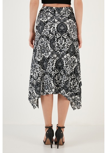 Lela Desenli Dar Kesim Asimetrik Midi Bayan Etek 5865621 Siyah-Beyaz
