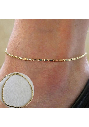 Kadınlar Basit Altın Zincir Halhal Ayak Bileği Bilezik Yalınayak Sandal Plaj Ayak Takı Altın