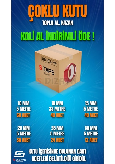 S-dizayn Çift Taraflı Bant 10mm X 5 Metre Şeffaf Silikon Vhb Bant 60'lı Koli A+kalite 10 MM x 5 M