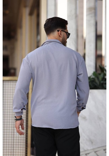 Tex Republic Erkek Gri Rahat Kesim Dokulu Oversize Salaş Aerobin Gömlek Gri