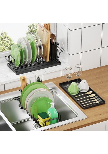 Pazly Genişletilebilir Metal Bulaşık Kurutma Raftı, Mutfak Tezgahı İçin Drenaj Tahtası, Pas Dayanıklı, Çok Renkli, 16.6x9.8x35.2-50.4cm Çok Renkli