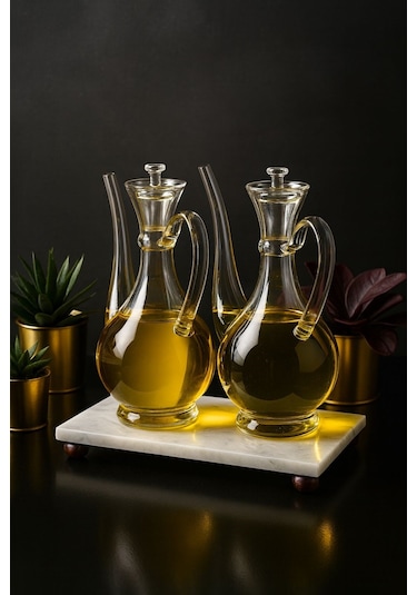 Morponi Mermer Stantlı Borosilikat Cam Glorry Yağlık 700 Ml+700 Ml Şeffaf