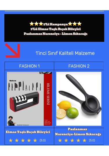 2'li Set Bıçak Bileyici Ve Limon Naranciye Portakal Sıkacağı