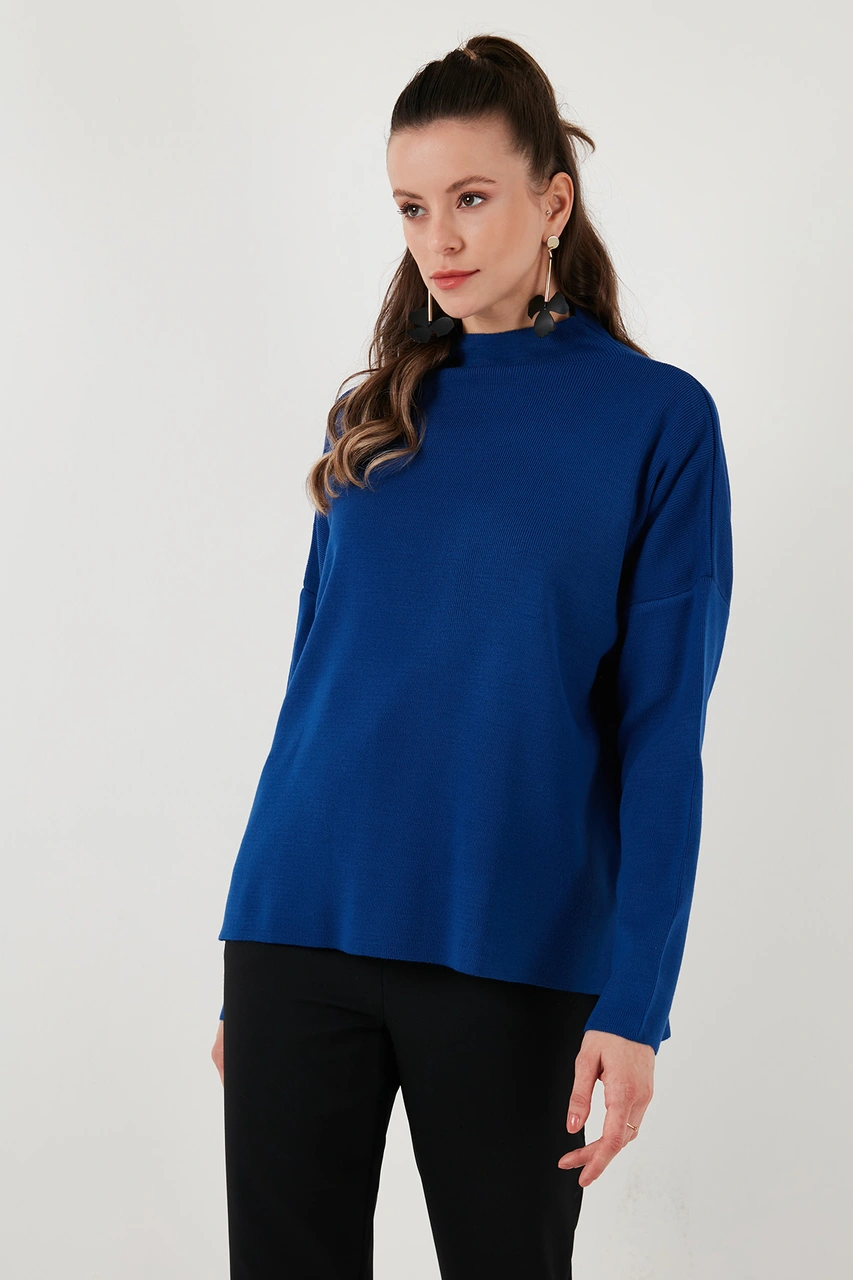 Lela Pamuklu Arkası Uzun Dik Yaka 2'Li Paket Triko Bayan Kazak 4615002S2 Mürekkep-Siyah