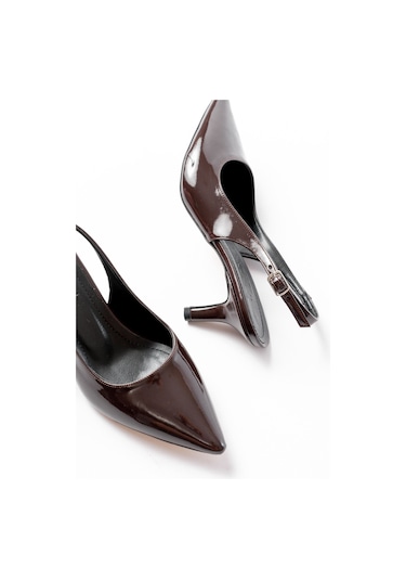 St-1152 Kahve Rugan Günlük 7 Cm Topuklu Kadın Ayakkabı Kahve