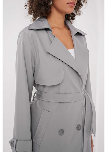 Gabria Kol Düğme Detaylı Trenchcoat Gri