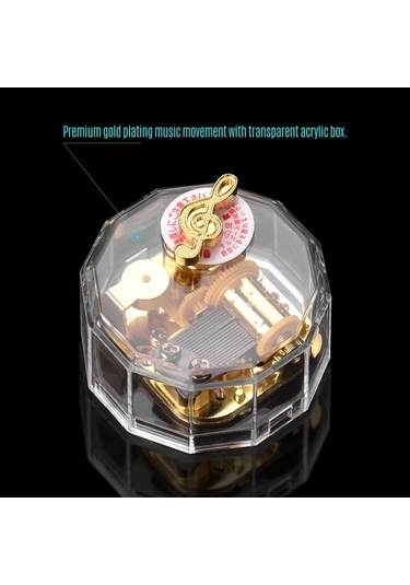 Novahub Altın Kaplama 12 Köşeli Akrilik Müzik Kutusu - Saat Yönünün Tersine Dönen Mekanizma İle Özel Melodi Çalar Şeffaf Şeffaf