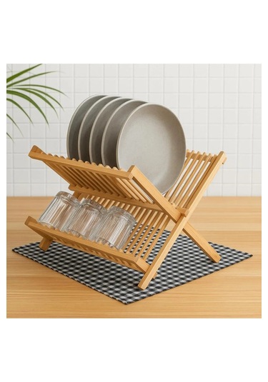 Bambu Tezgah Üstü Organizer 43x34 Cm Doğal Bulaşıklık Ve Mutfak Düzenleyici Bambu