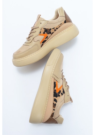 Luvishoes Aere Bej Desenli Kadın Spor Ayakkabı Bej