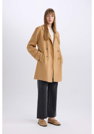 DeFacto Oversize Geniş Kalıp Kruvaze Kapamalı Düğmeli Cepli Ceket K9002AZ24WNBG474 Bej