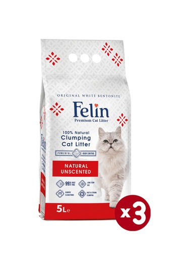 Felin Naturel Kokusuz Topaklaşan Bentonit Kedi Kumu 3 x 5 L