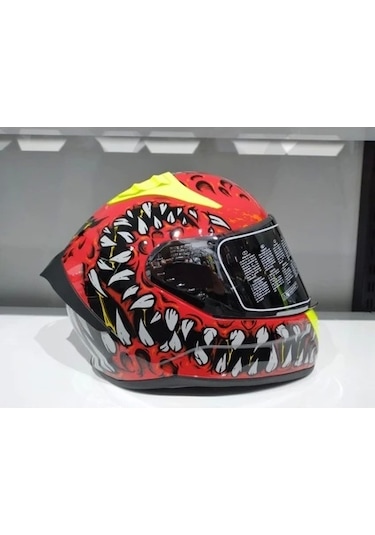 Mts Pro 801 Demon Güneş Gözlüklü Motosiket Kaskı Sarı - Kırmızı
