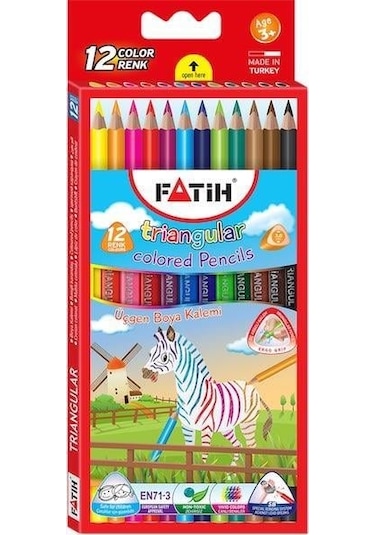 Fatih Kuru Boya 12 Renk Tam Boy Üçgen Jumbo Çok Renkli