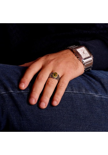 Gerçek Doğal Arizona Turkuaz Taş Yüzük, 925 Ayar Gümüş Erkek Yüzük Gümüş