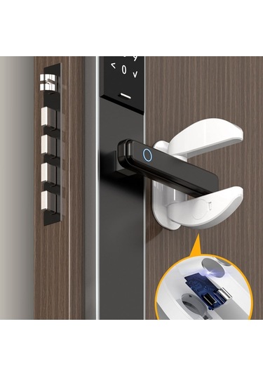 Sones Yalnız Yaşayan Hırsızlık Önleyici Kapı Durdurucu Deliksiz Çocuk Güvenlik Kilidi Alarmlı Siyah