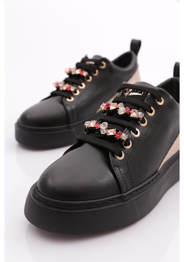 Dgn Es863 Kadin Kalin Renkli Kristal Taşli Sneakers Ayakkabi ES863-2007-R123499 Siyah