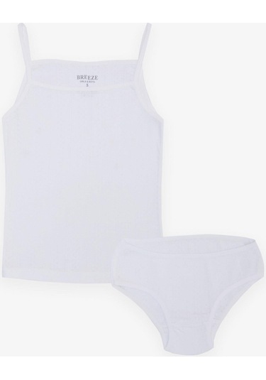 Breeze Kız Çocuk Atlet & Slip Takım Jakarlı 3-11 Yaş, Beyaz-beyaz Beyaz