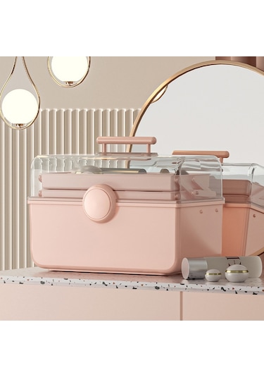 Cbtx Boyut Xl Masaüstü Kozmetik Pp Saklama Kutusu Şeffaf Kapaklı Toz Geçirmez Makyaj Organizatör Saplı - Mavi