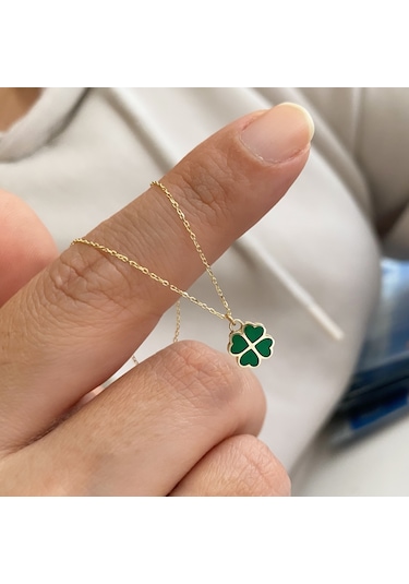 Simurg Jewellery 14 Ayar Altın Yeşil Yoncalı Kolye
