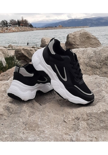 Dunlop 2323 Siyah-Beyaz Renk Fuspetli Kalın Taban Spor Ayakkabı AYKSAYAK-000503