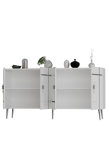 Honest Konsol Tv Sehpası Çok Amaçlı Dolap 150 Cm Beyaz Gümüş