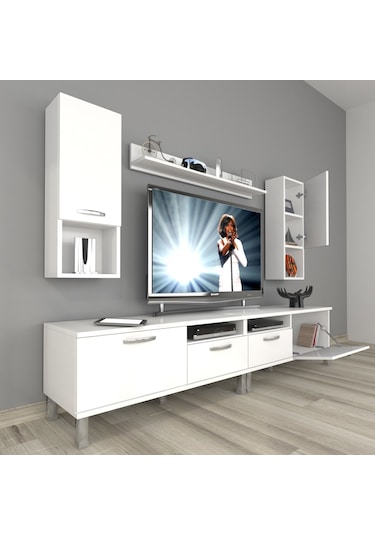 Decoraktiv Eko 5220da Slm Krom Ayaklı Tv Ünitesi Tv Sehpası Beyaz