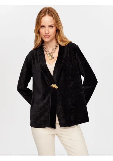 Faik Sönmez Metal Aksesuar Detaylı Şönil Kadın Hırka W26hrk004 Siyah