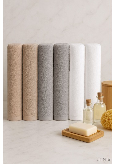 6 Lı Softtouch El Yüz Banyo Havlusu Seti %100 Pamuklu 50x90 Cm Bej