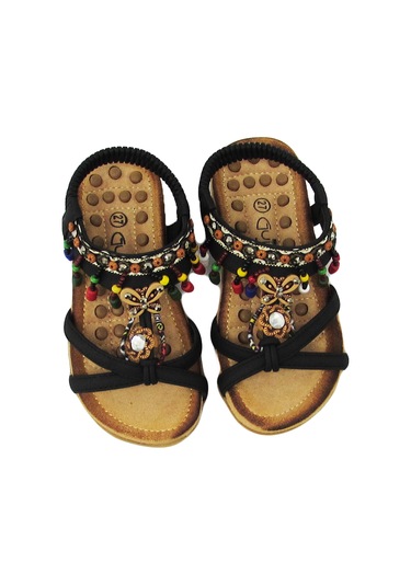 GUJA BLG22Y154 SİYAH KIZ ÇOCUK ARKADAN LASTİKLİ BONCUKLU SANDALET Siyah