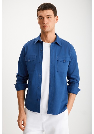 Nader Erkek Kalın Dokuma Kanvas Kumaşlı Gömlek Tipi Mavi Ceket