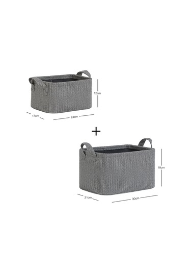 Ocean Home Textile 2'li Antrasit Renk Dokulu Kumaş Sepet Set 24 x 17 x 12 / 30 x 21 x 18 cm