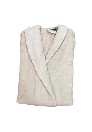 Royam 2 Parça %100 Pamuklu Kısmı Kadife Tek Kişilik Bornoz Seti Bej