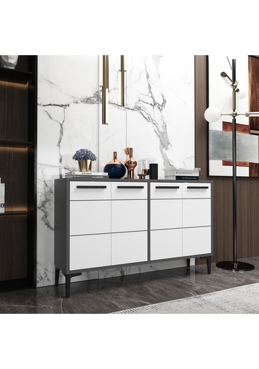 Zerkaconcept Marden Konsol Tv Sehpası Tv Ünitesi Antrasit Gövde Beyaz Kapak