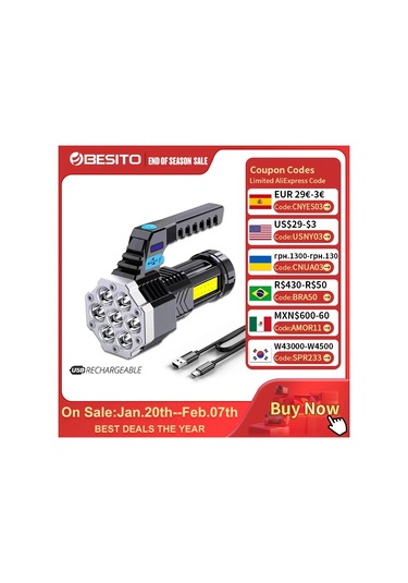 Dongjing Yüksek Güç Şarj Edilebilir Led El Fenerleri 7led Kamp Siyah