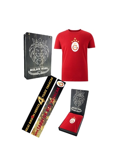 Galatasaray Lisanslı 5 Yıldızlı Arma Kırmızı T-shirt Lazer Ahşap Kutulu KIrmızı