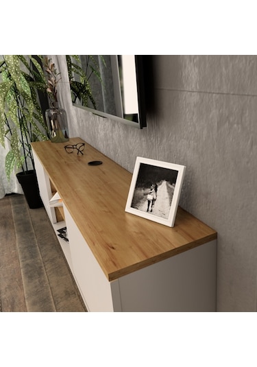 Tv Sehpası Leydi Safir Beyaz 160 Cm Safir Meşe Beyaz