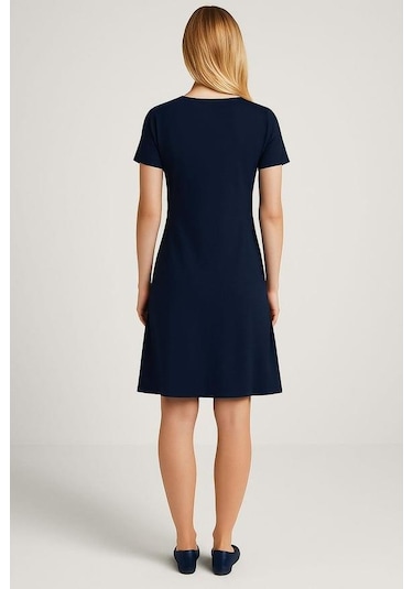 2 Adet Dökümlü Rahat Kalıp Günlük Penye Kumaş Elbise İndigo-lacivert