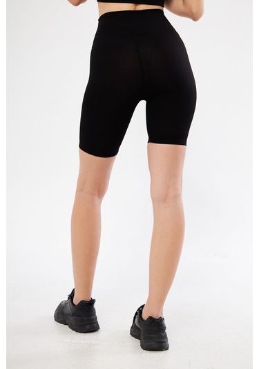 Lesa Wear Fitilli Yüksek Bel Likralı Toparlayıcı Kısa Şort Tayt Siyah