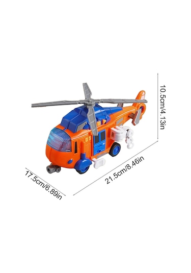 Sesli Ve Işıklı Kurtarma Helikopteri Turuncu - Pervaneli Eğitici Oyuncak Helikopter 21 Cm