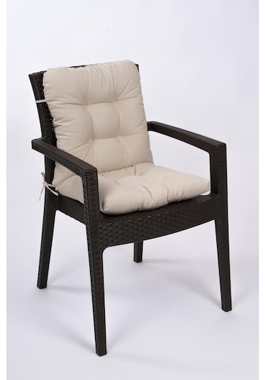 Altınpamuk Neva Pofidik Özel Dikişli Bağcıklı Arkalıklı Sandalye Minderi 44x94 CM Bej