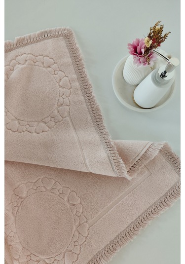 2'li Set Püskül Dantelli Ayak Havlusu 50x70 Cm - Yumuşak Ve Su Emici Pudra