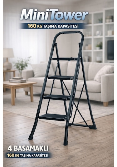 Ertekpa MT4 Minitower4 Basamak Geniş Basamaklı Merdiven Siyah