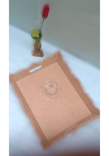 Hobi Dekoratif Model Tepsi Dikdörtgen Dalga Kenar Ahşap HAM MDF El Yapımı