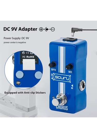 Ruicoo Gitar Harmonik Pedalı Scuru Vs704 - Gerçek Bypass, Alüminyum Kasa, 6.35mm Giriş/çıkış, Mavi Renk