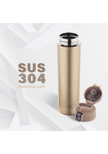 Lunetherm Sızdırmaz Vakumlu Çıft Katmanlı Mug Çelik Termos - Gold Altın