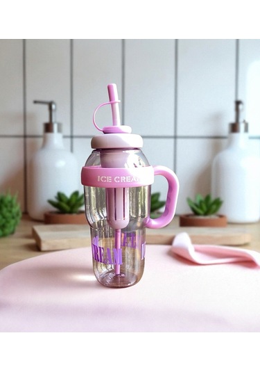 1300 Ml Kulplu Suluk Matara Detox Ve Soğuk İçecek Şişesi Pipetli Suluk Taşınabilir Bpa İçermez Mor Mor